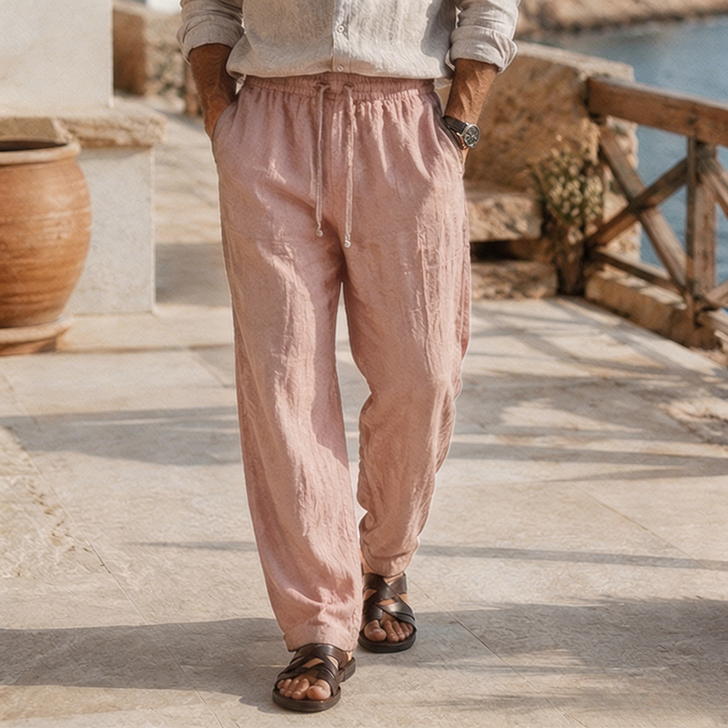 De modainestampado Beach Vacation holgado-Fit Lightweight de lino Trousers para hombre