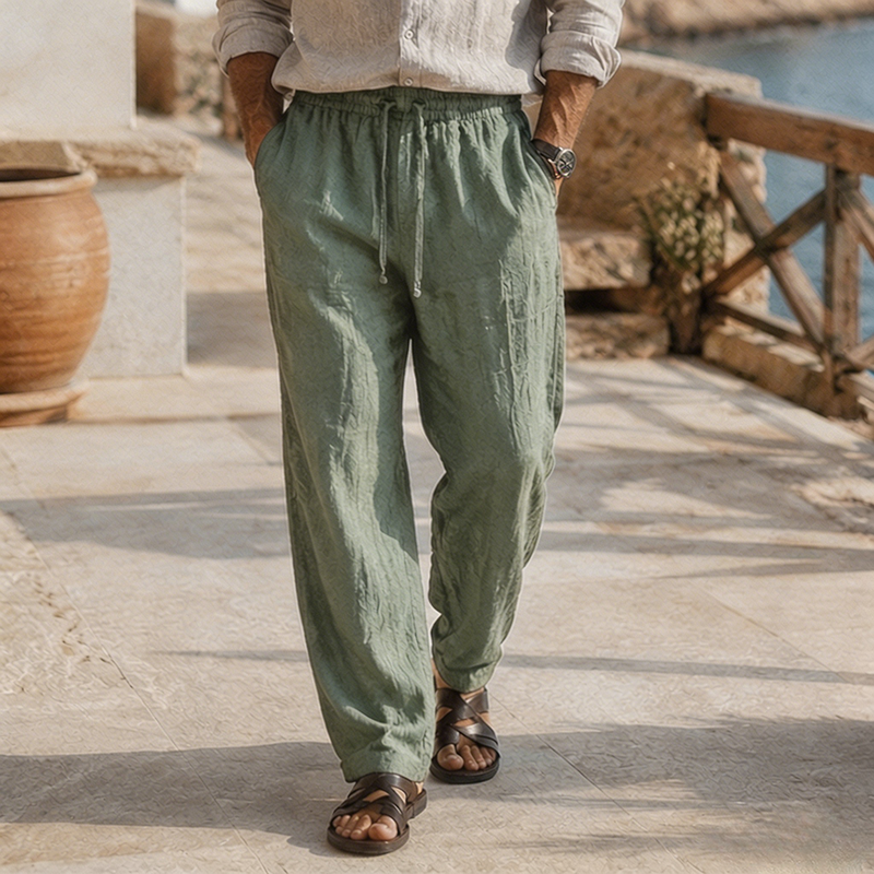 De modainestampado Beach Vacation holgado-Fit Lightweight de lino Trousers para hombre