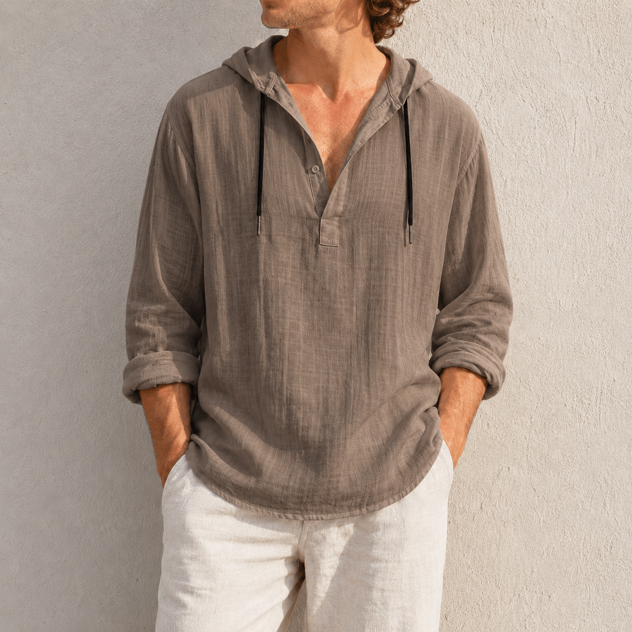 de modainprint para hombre de moda retro de manga larga holgado casual Henley camisas