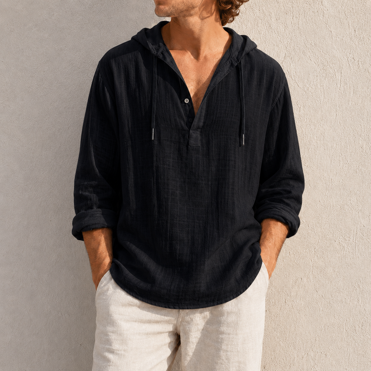 de modainprint para hombre de moda retro de manga larga holgado casual Henley camisas