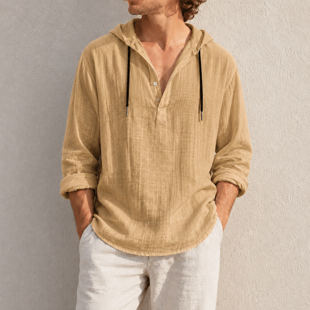 de modainprint para hombre de moda retro de manga larga holgado casual Henley camisas