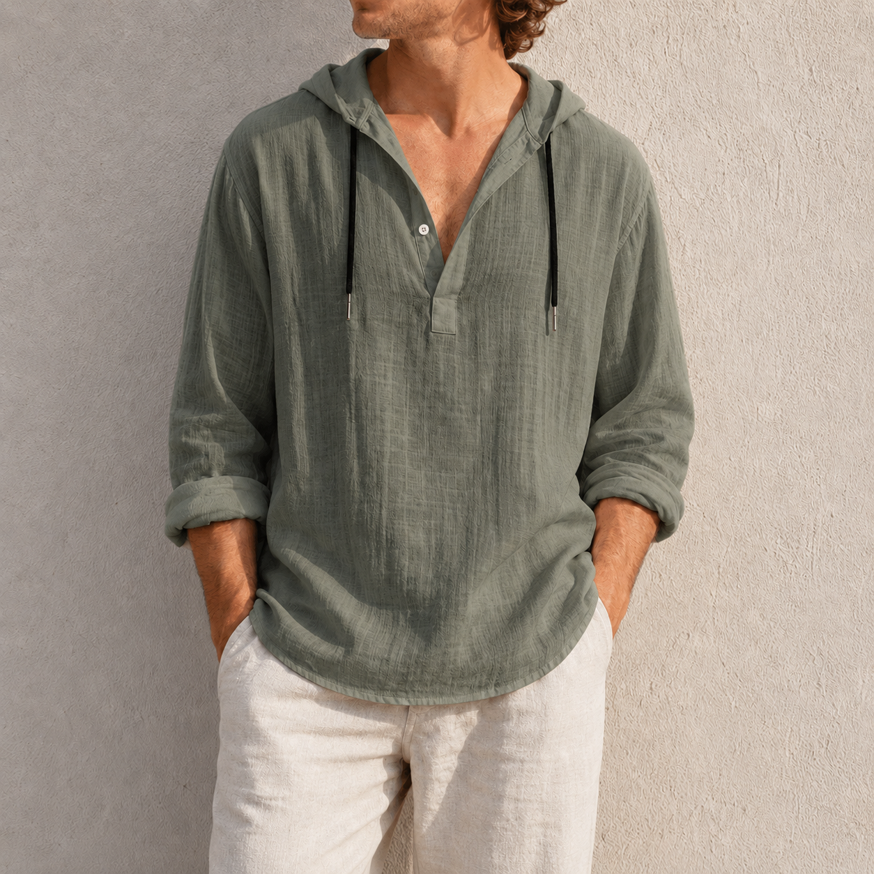 de modainprint para hombre de moda retro de manga larga holgado casual Henley camisas