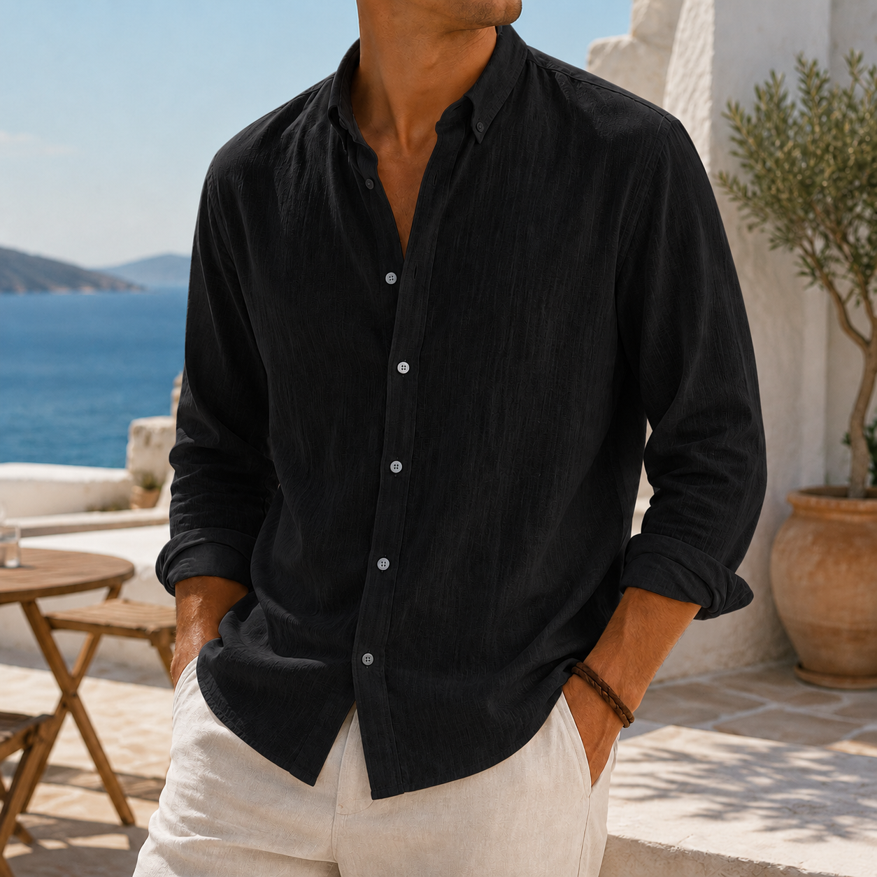 de modainprint elegante Breathable de lino casual Everyday de manga larga camisa