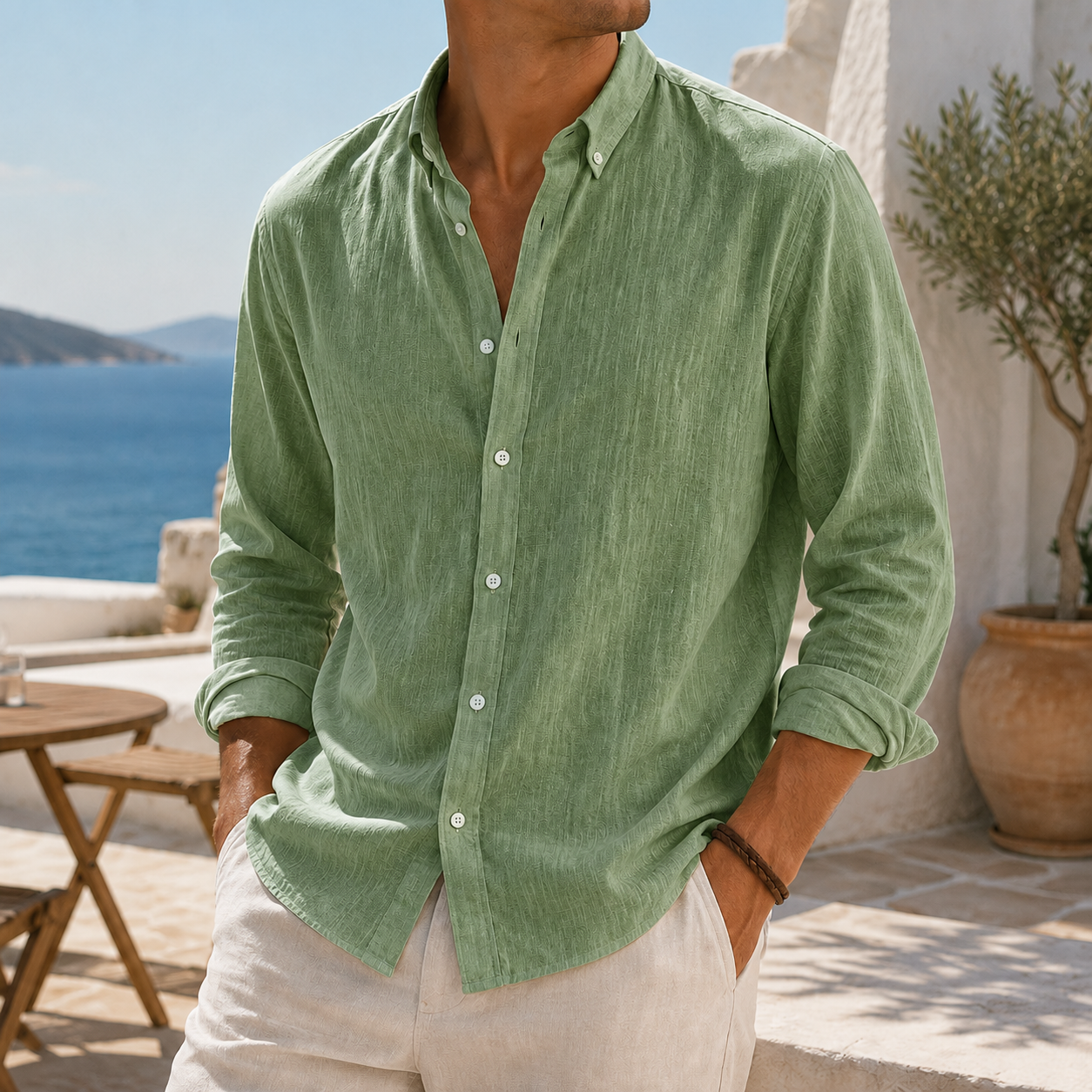 de modainprint elegante Breathable de lino casual Everyday de manga larga camisa