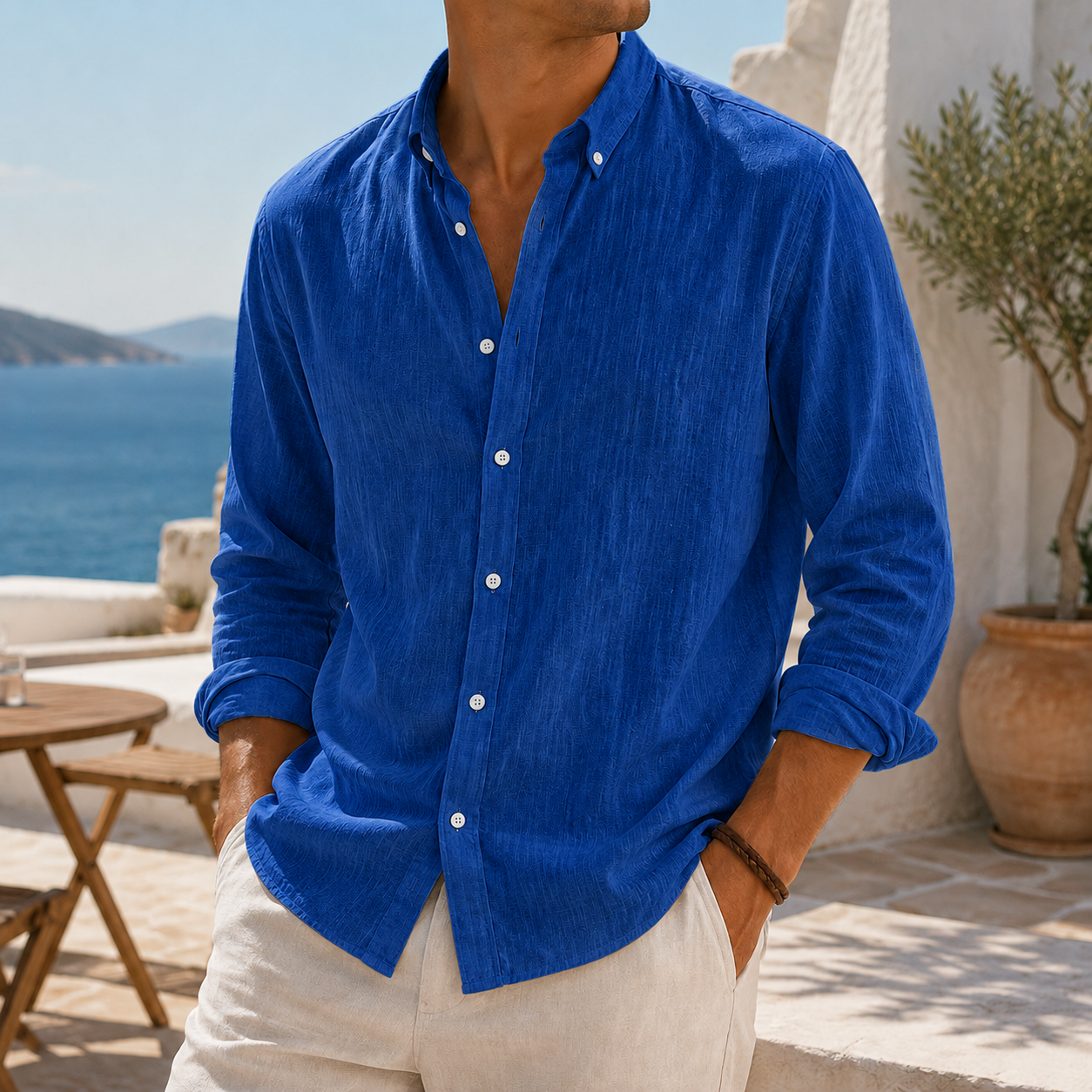 de modainprint elegante Breathable de lino casual Everyday de manga larga camisa
