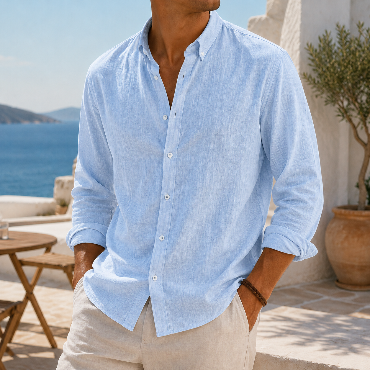 de modainprint elegante Breathable de lino casual Everyday de manga larga camisa