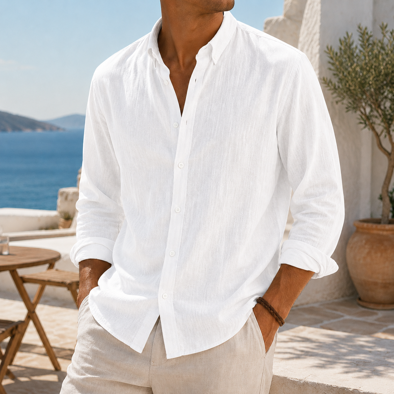 de modainprint elegante Breathable de lino casual Everyday de manga larga camisa
