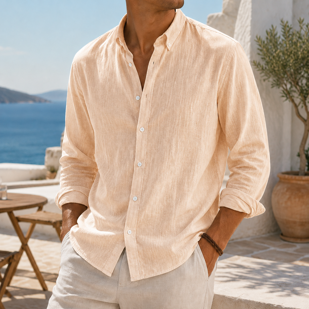 de modainprint elegante Breathable de lino casual Everyday de manga larga camisa