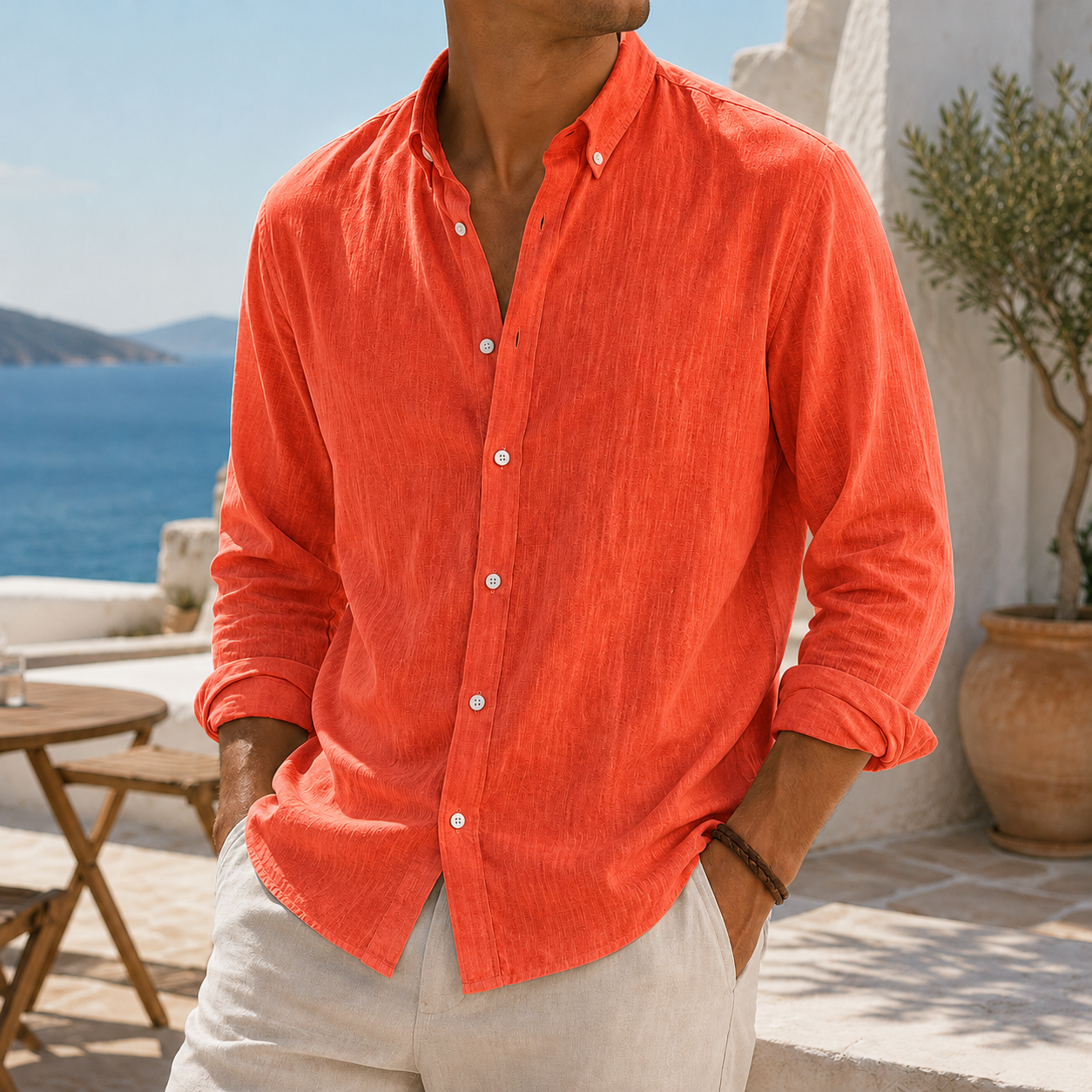 de modainprint elegante Breathable de lino casual Everyday de manga larga camisa