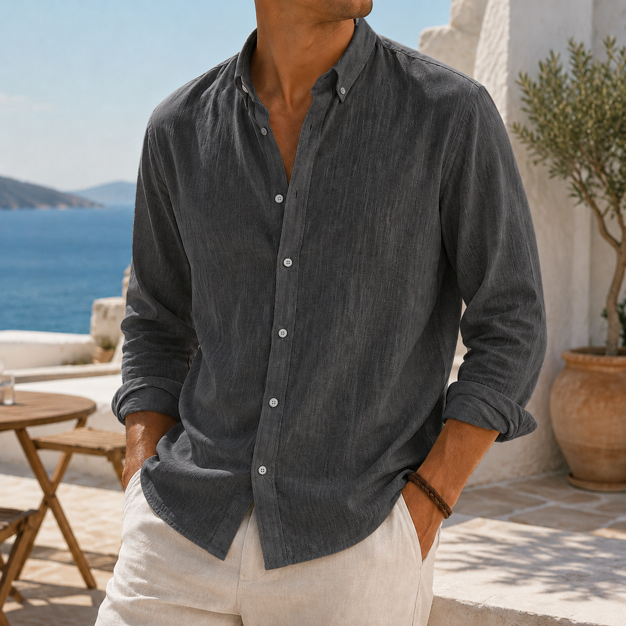 de modainprint elegante Breathable de lino casual Everyday de manga larga camisa