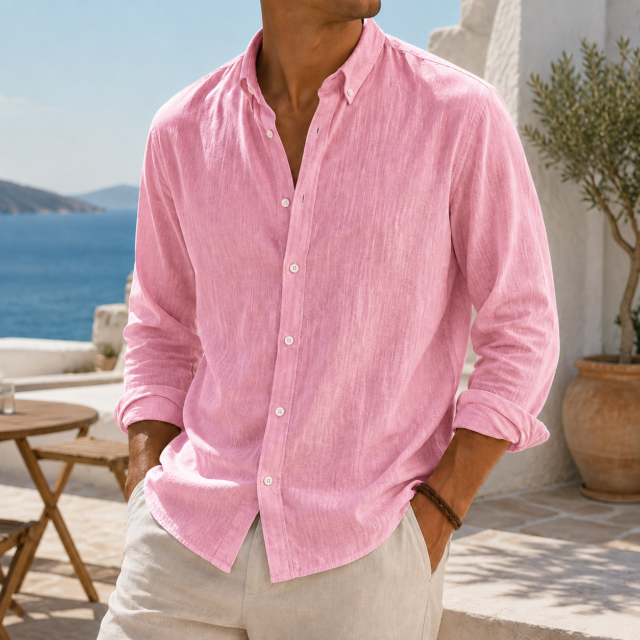 de modainprint elegante Breathable de lino casual Everyday de manga larga camisa