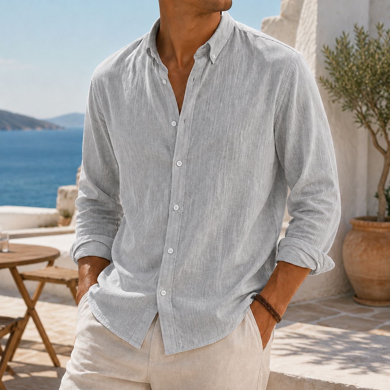 de modainprint elegante Breathable de lino casual Everyday de manga larga camisa