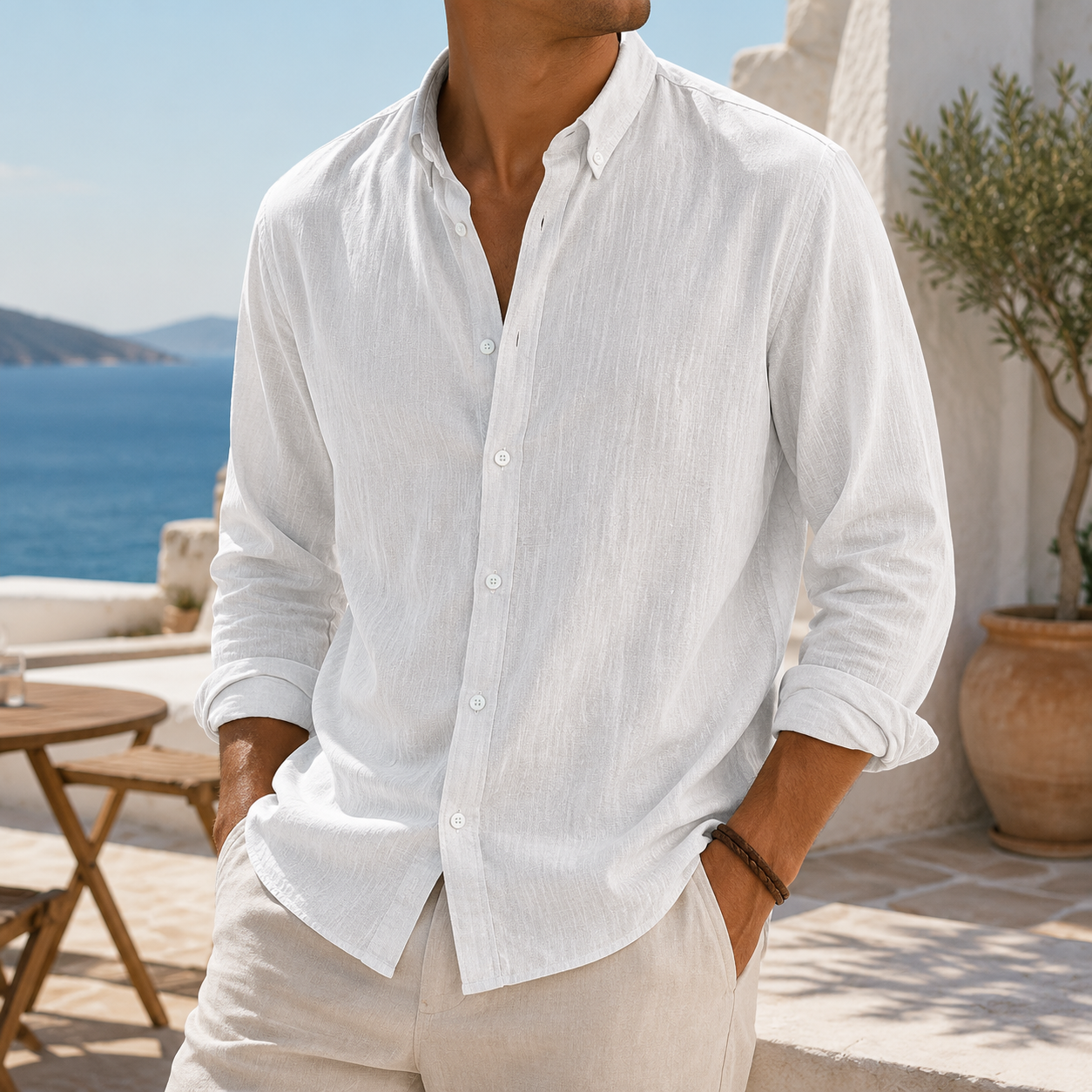 de modainprint elegante Breathable de lino casual Everyday de manga larga camisa