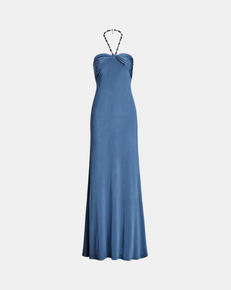 Mono Ralph Lauren Bead-Trim Jersey Halter Gown Mujer Azules | OJBYTRC-89 - vista 2