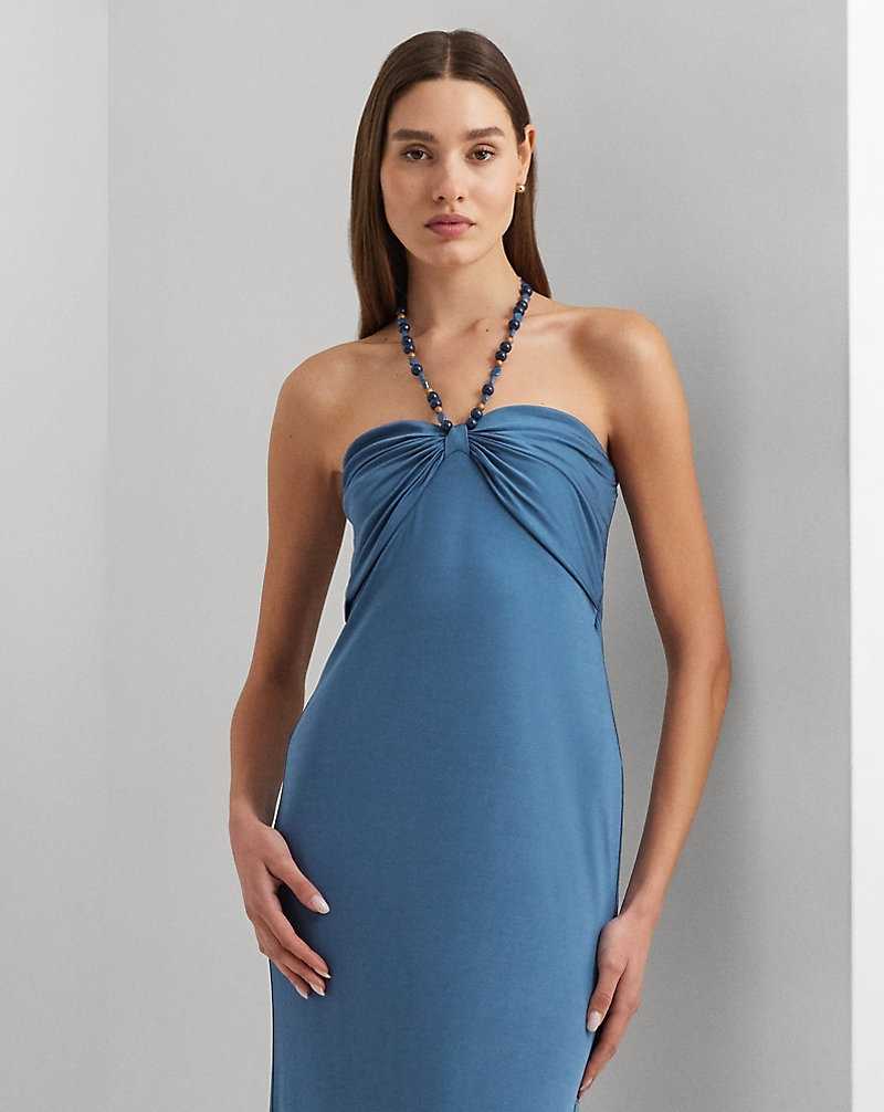 Mono Ralph Lauren Bead-Trim Jersey Halter Gown Mujer Azules | OJBYTRC-89 - vista 3
