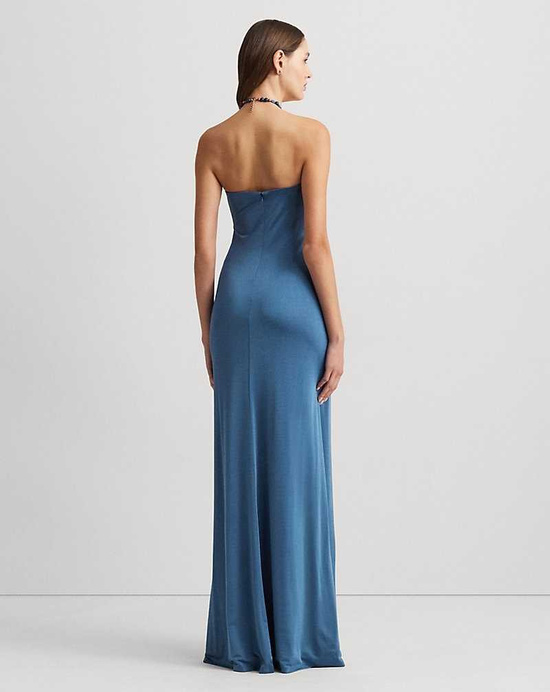 Mono Ralph Lauren Bead-Trim Jersey Halter Gown Mujer Azules | OJBYTRC-89 - vista 4