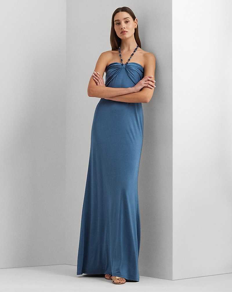 Mono Ralph Lauren Bead-Trim Jersey Halter Gown Mujer Azules | OJBYTRC-89 - vista 1