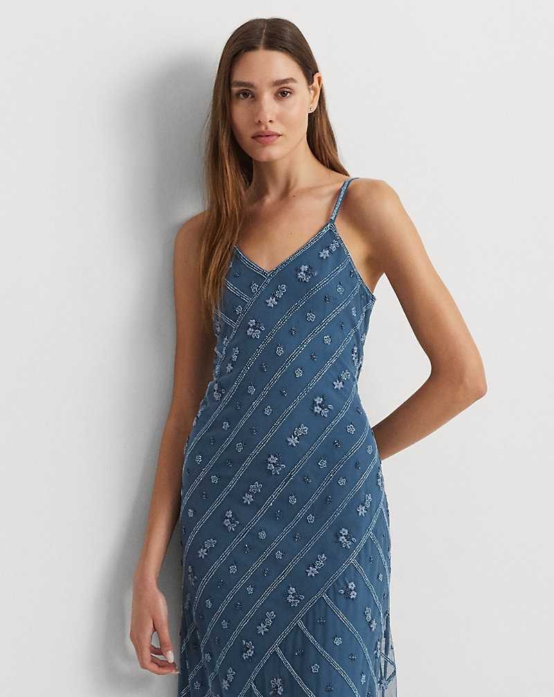 Mono Ralph Lauren Beaded Mesh Sleeveless Gown Mujer Azules | AVOJMBU-13 - vista 3