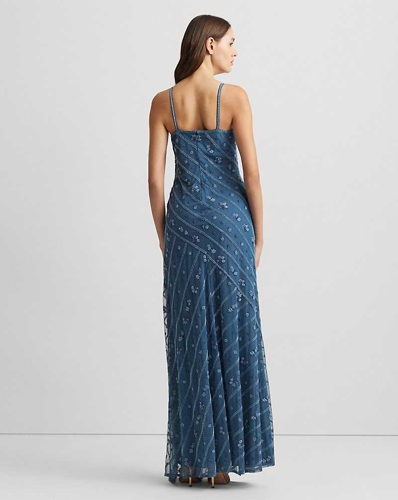 Mono Ralph Lauren Beaded Mesh Sleeveless Gown Mujer Azules | AVOJMBU-13 - vista 4