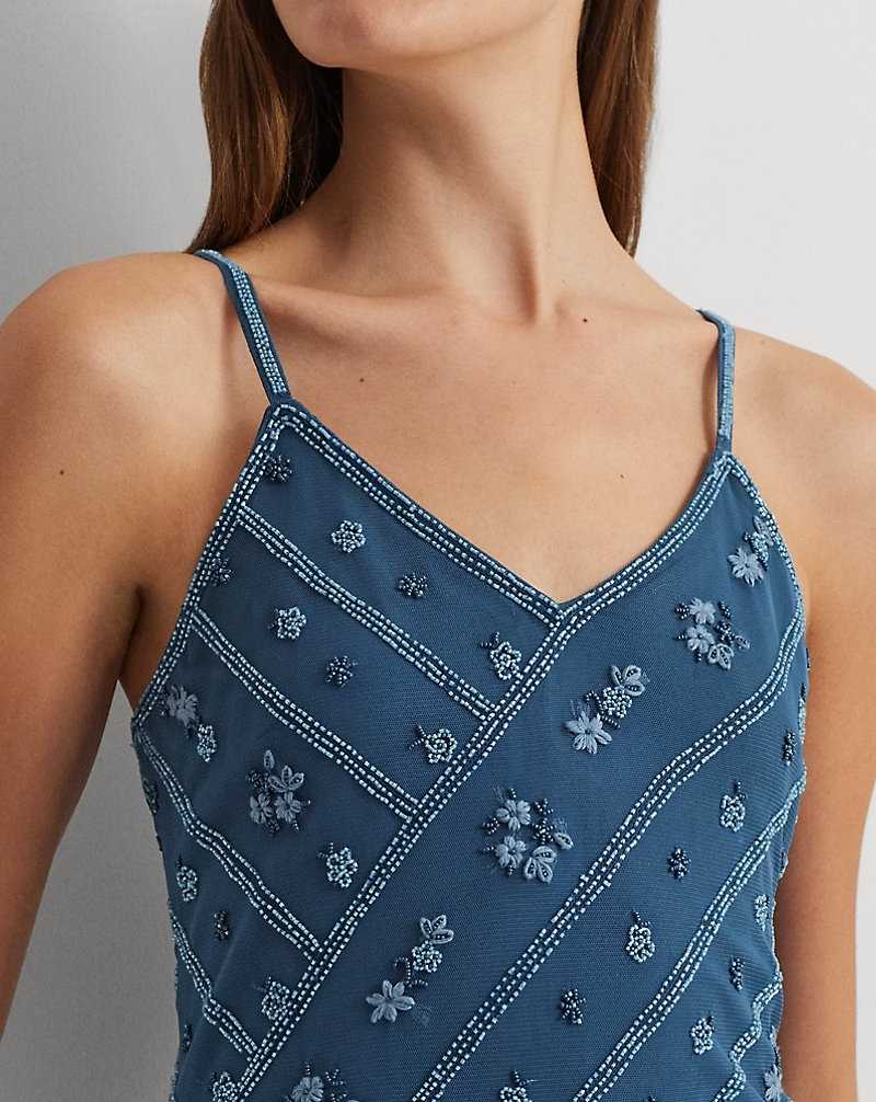 Mono Ralph Lauren Beaded Mesh Sleeveless Gown Mujer Azules | AVOJMBU-13 - vista 5