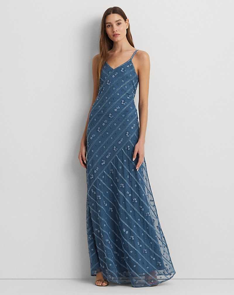 Mono Ralph Lauren Beaded Mesh Sleeveless Gown Mujer Azules | AVOJMBU-13 - vista 1