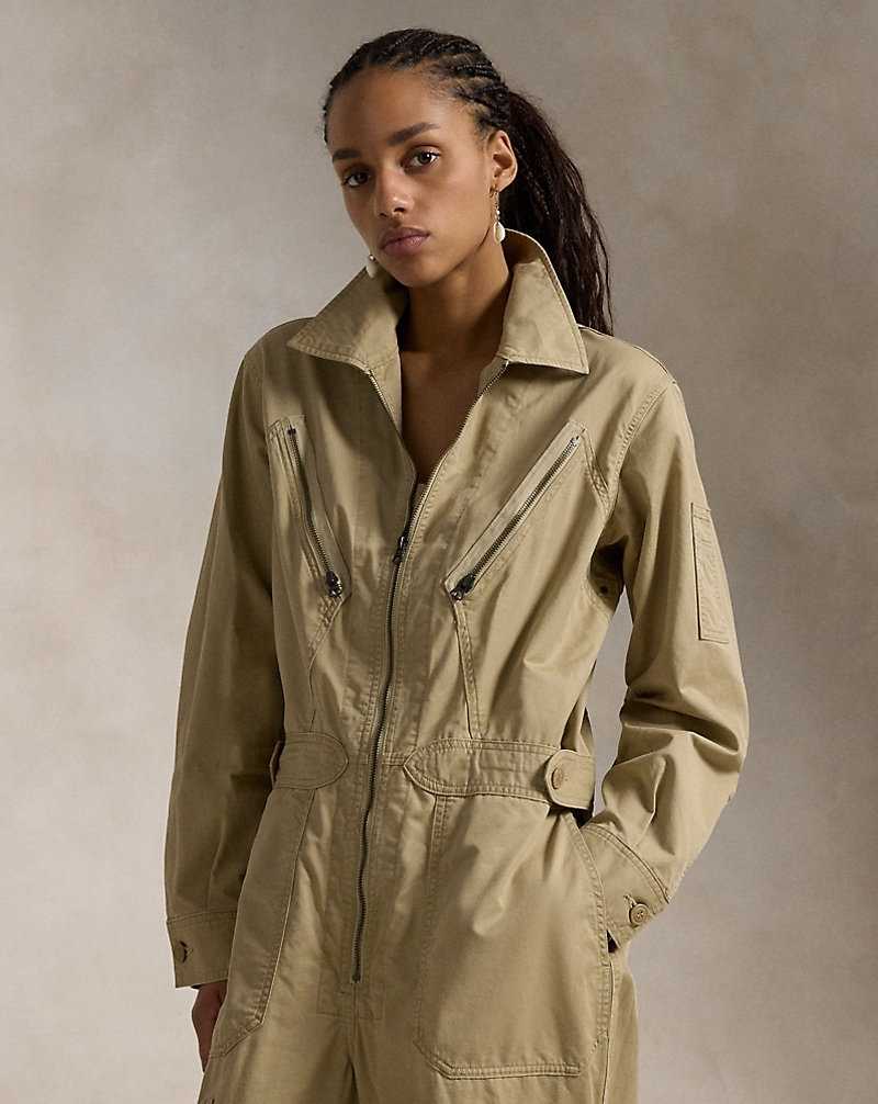 Mono Ralph Lauren Cotton Twill Zip-Front Mujer Tan | WPEAMTY-72 - vista 3