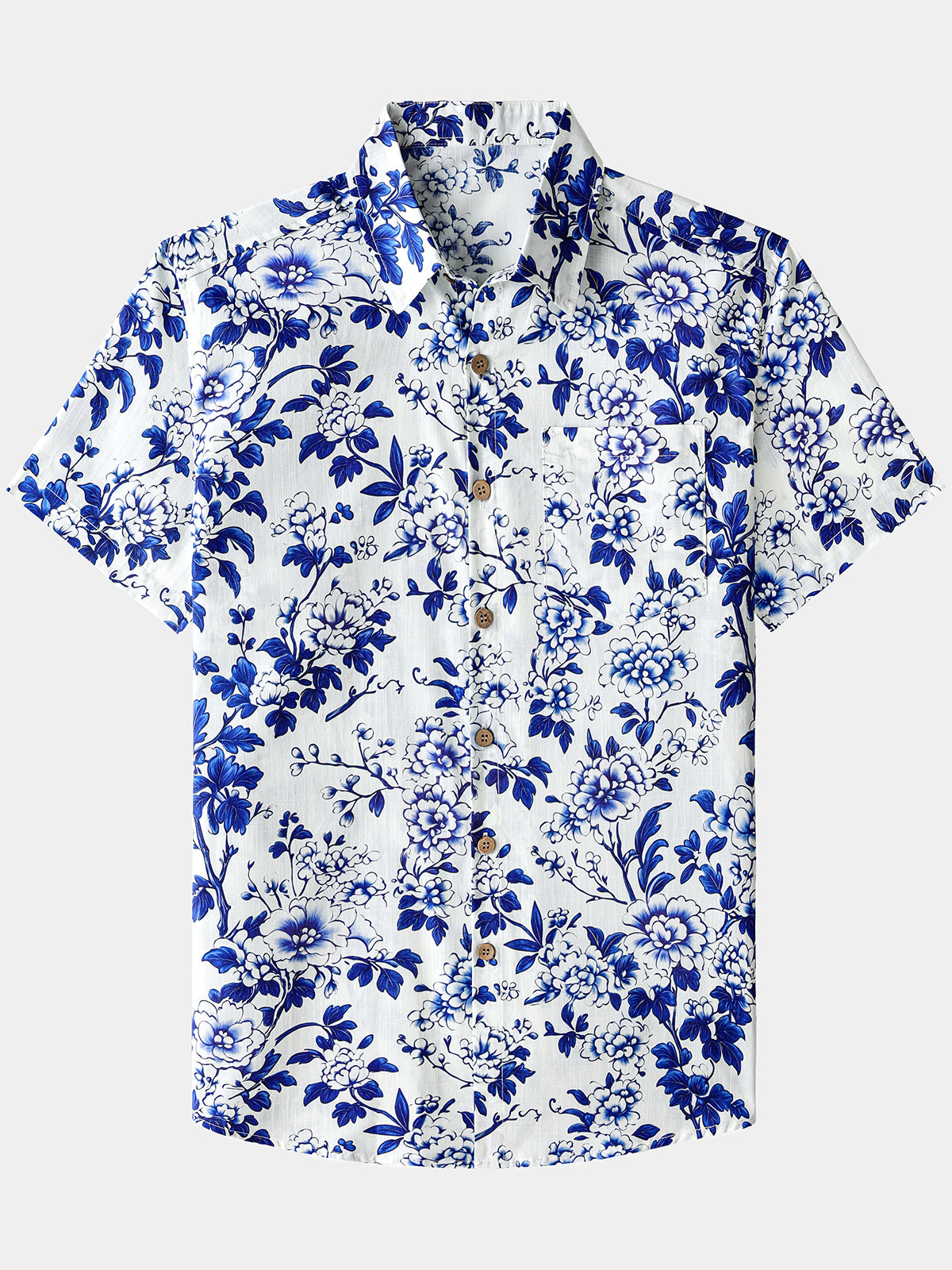 Camisa Blue floral de manga corta con botones transpirable Cool casual Summer para hombre