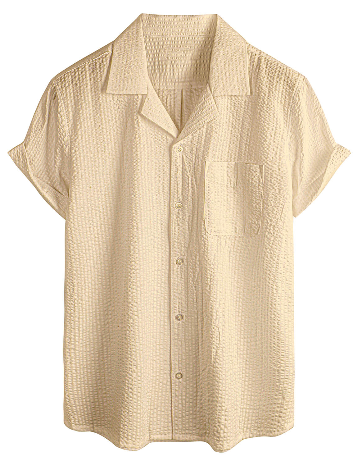 Camisa de algodón Pocket casual de color sólido Beach Summer Button Up de manga corta para hombre