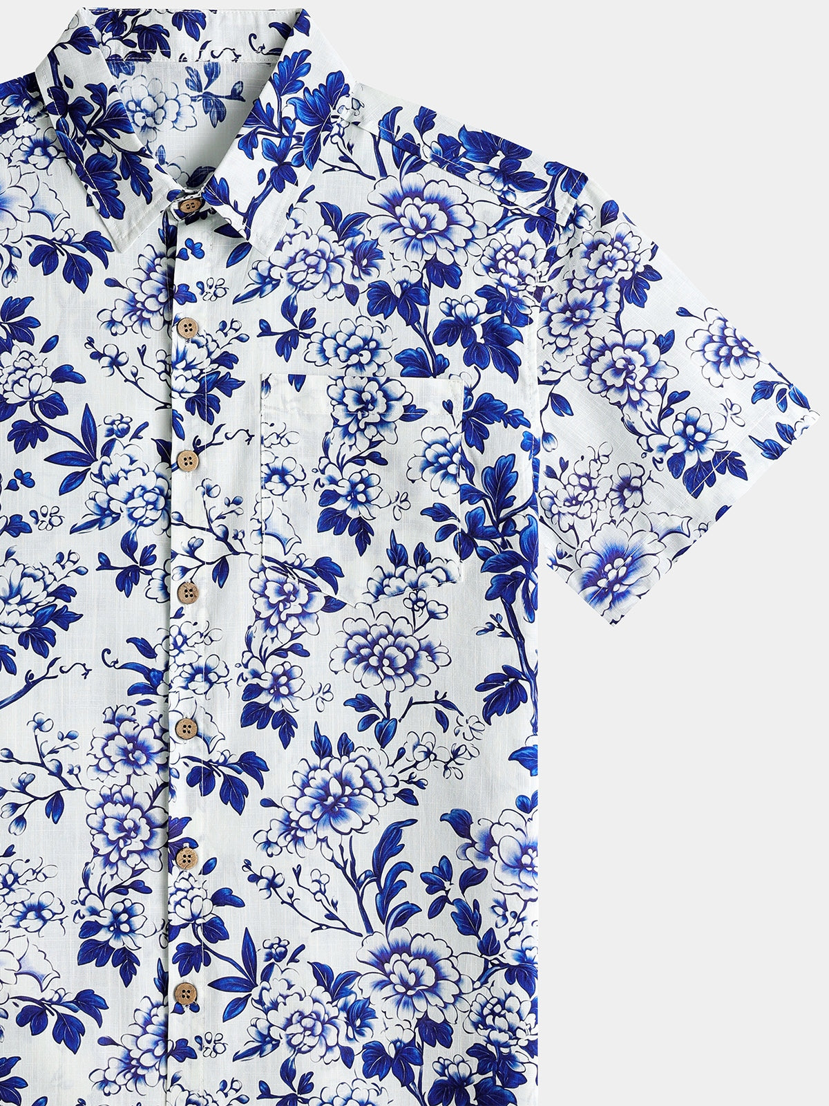 Camisa Blue floral de manga corta con botones transpirable Cool casual Summer para hombre