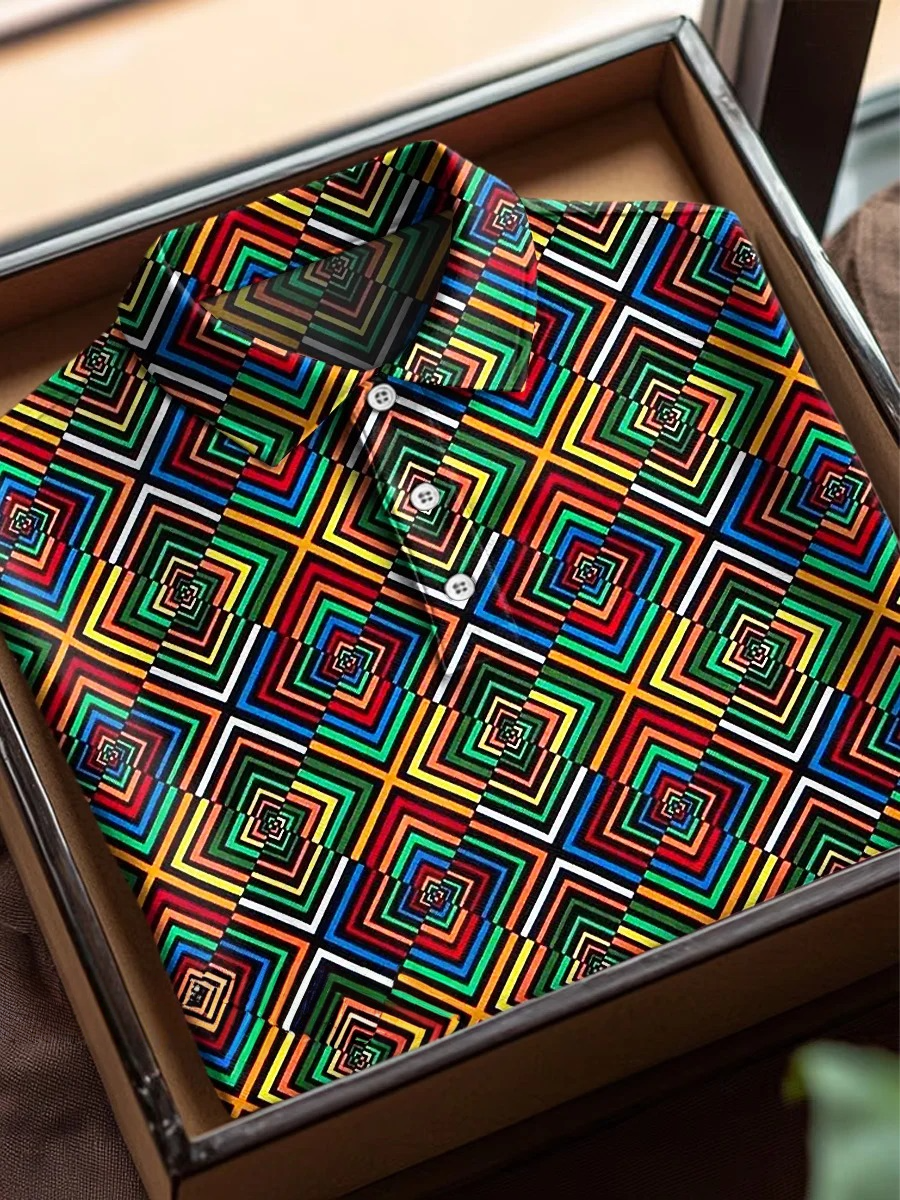 Colorful Abstract geométrico Art estampado casual de manga corta Polo