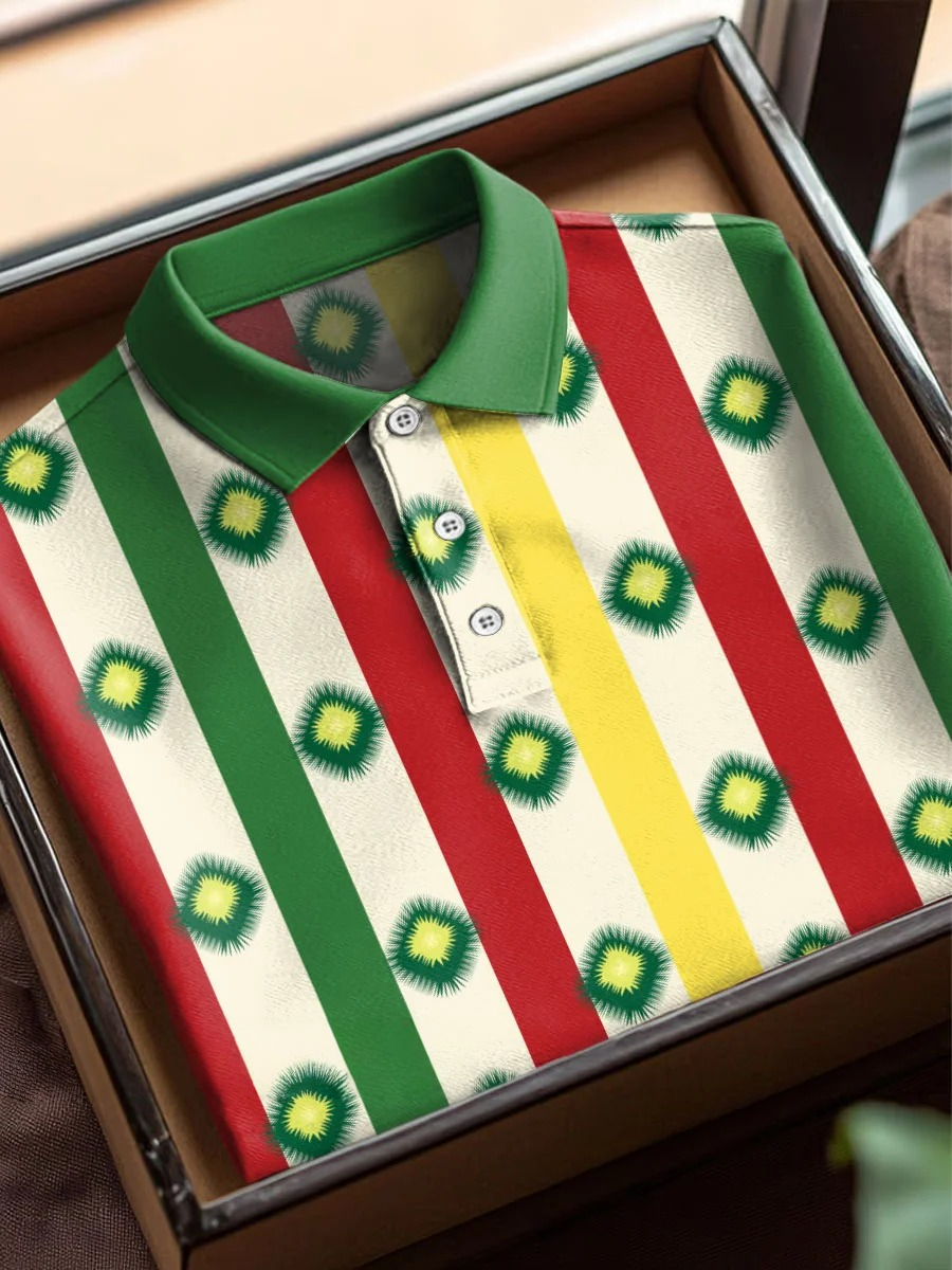 Retro Abstract rayas Art estampado casual de manga corta Polo