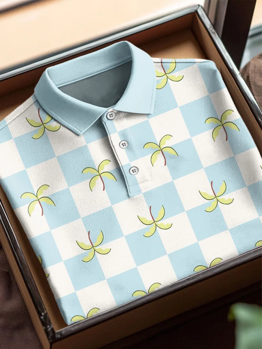 De moda Simple Coconut Tree Art estampado casual de manga corta Polo