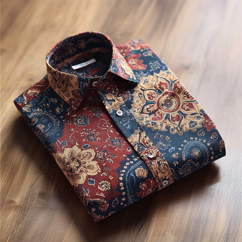 Camisa retro ethnic totem diseño casual de manga largas