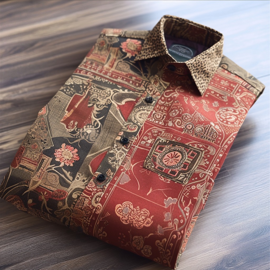 Camisa retro ethnic totem diseño casual de manga largas