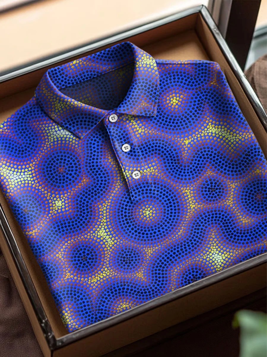 Vintage Texture Spot Art estampado casual de algodón de manga corta Polo