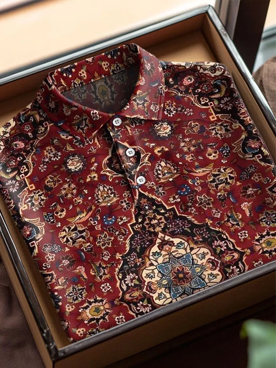 Vintage floral Art estampado casual de algodón de manga corta Polo