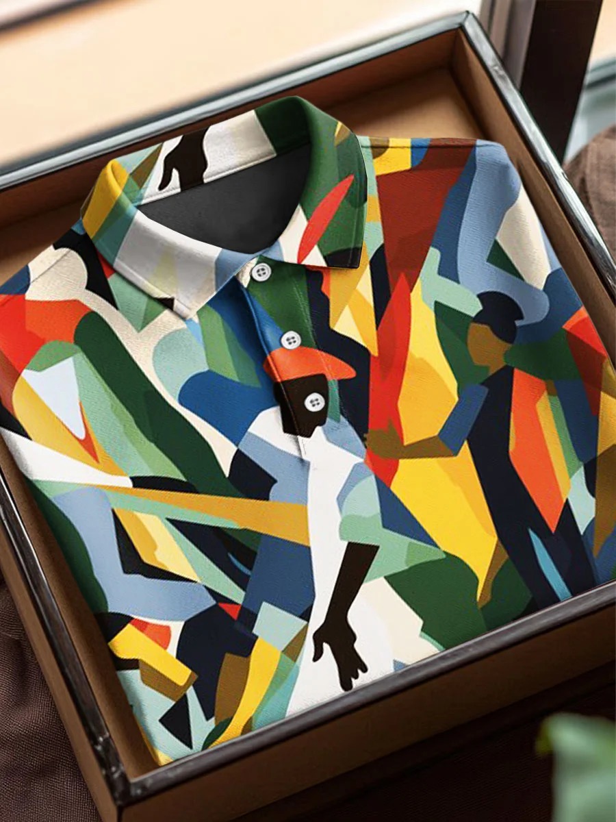 Vintage Abstract African Art estampado casual de algodón de manga corta Polo