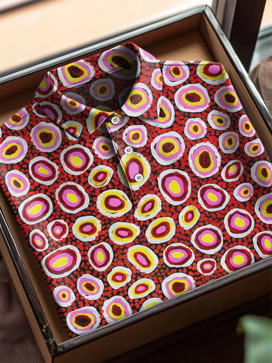 Colorful Abstract Circles Texture Art estampado casual de algodón de manga corta Polo