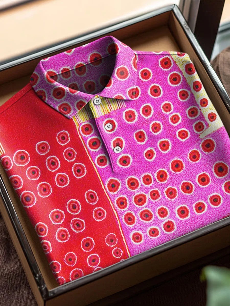 Colorful Abstract Circles Texture Art estampado casual de algodón de manga corta Polo
