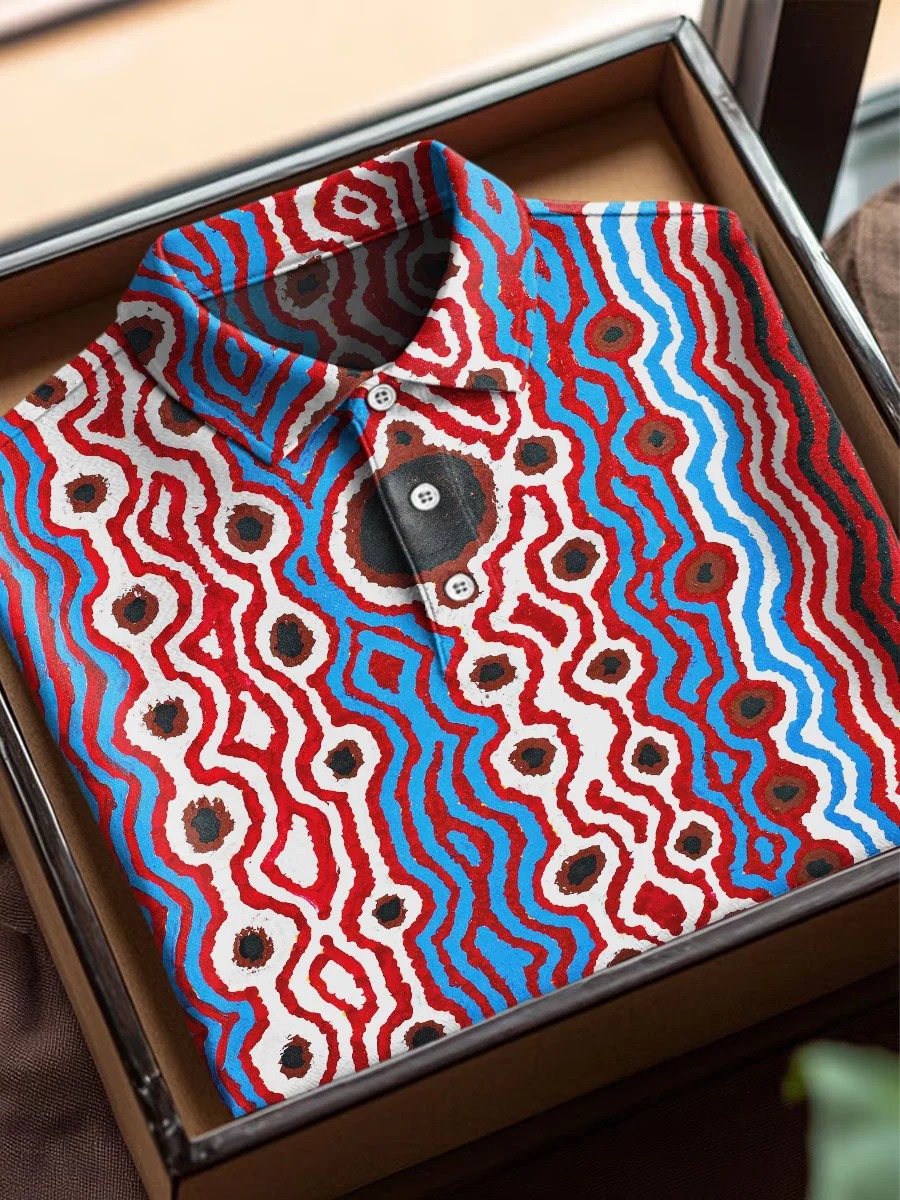 Colorful Abstract rayas Art estampado casual de algodón de manga corta Polo