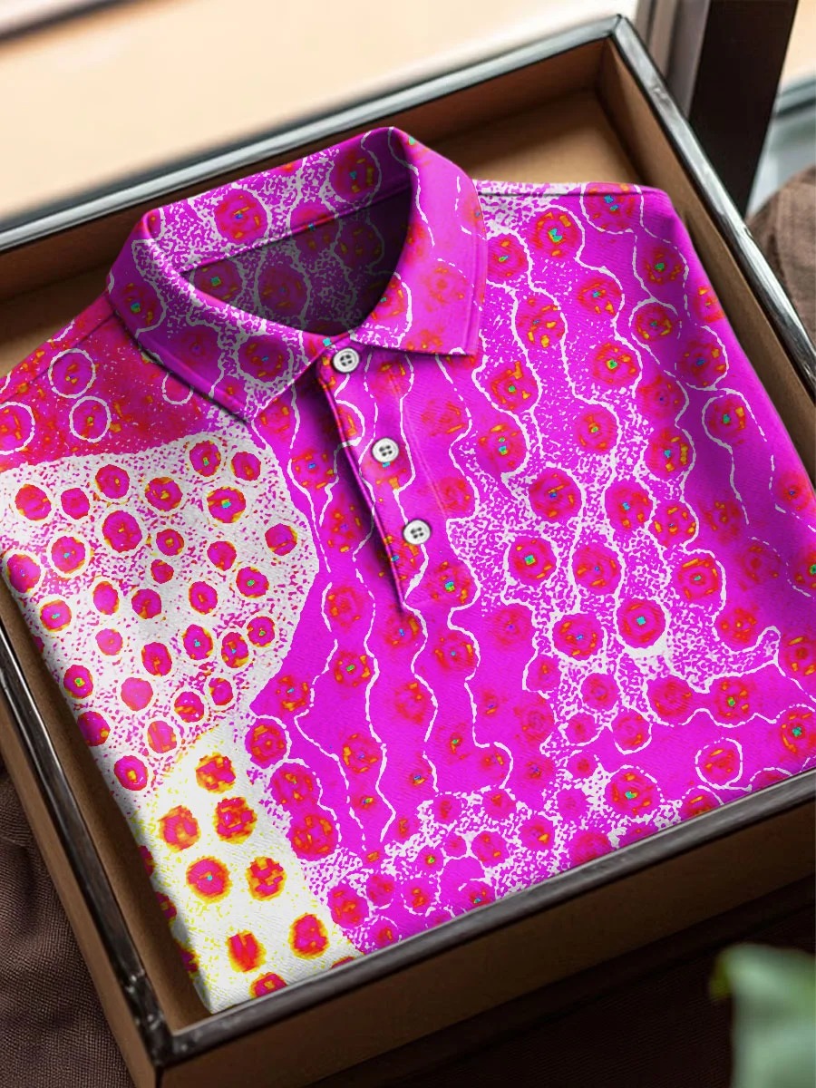 Colorful Abstract Circles Texture Art estampado casual de algodón de manga corta Polo