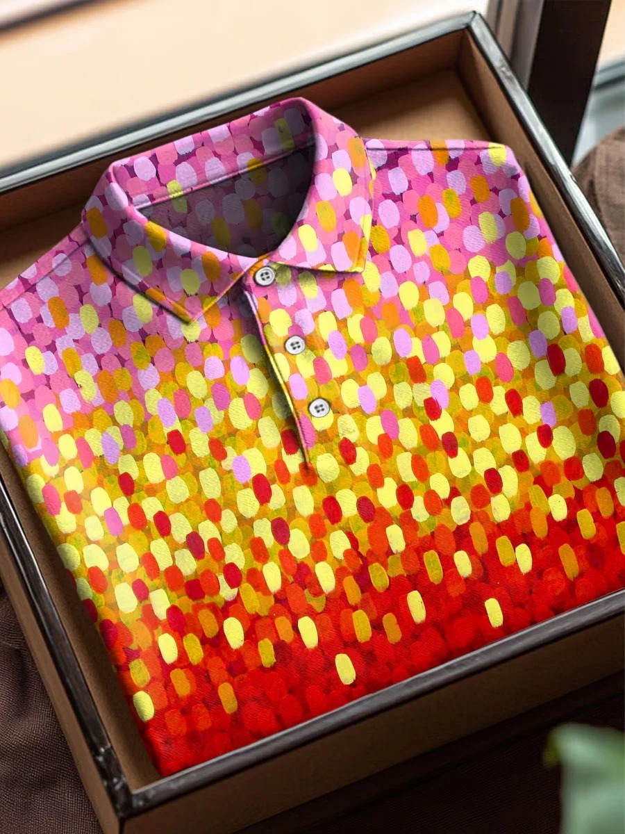 Colorful Abstract Texture Art estampado casual de algodón de manga corta Polo