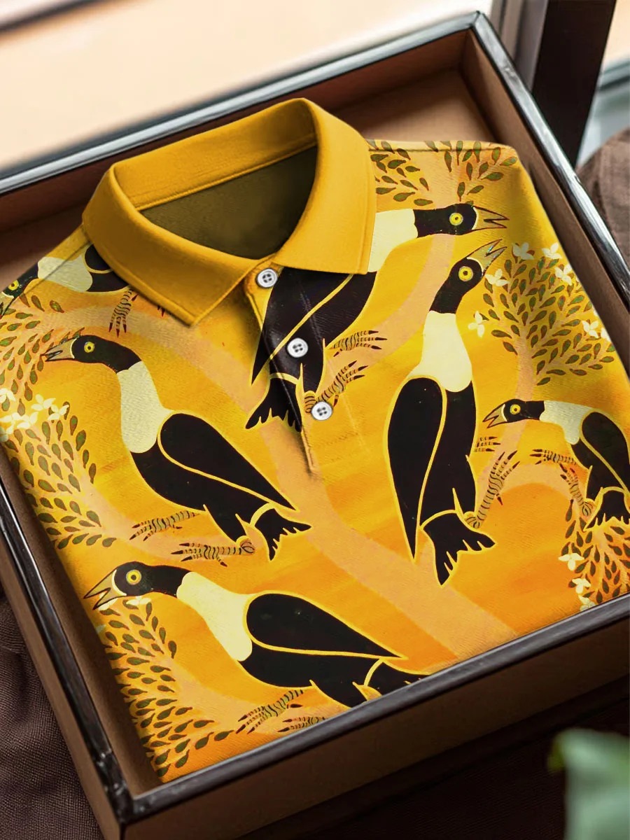 Vintage Abstract Animal Art estampado casual de algodón de manga corta Polo