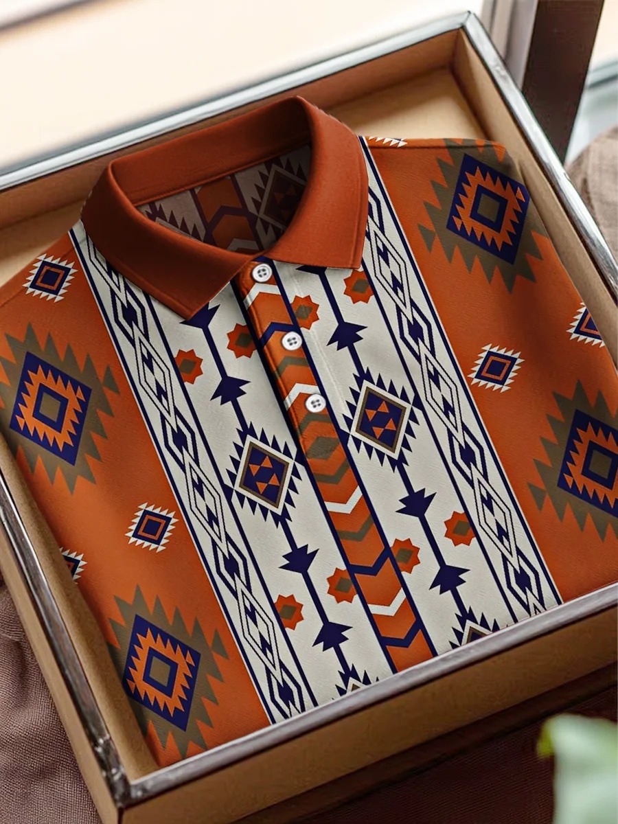 Africa Tribal rayas geométrico Art estampado casual de algodón de manga corta Polo