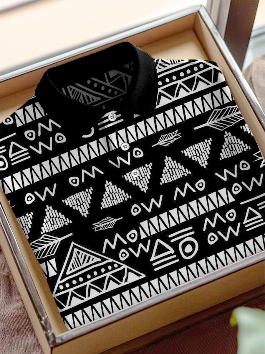 Africa Tribal rayas geométrico Art estampado casual de algodón de manga corta Polo