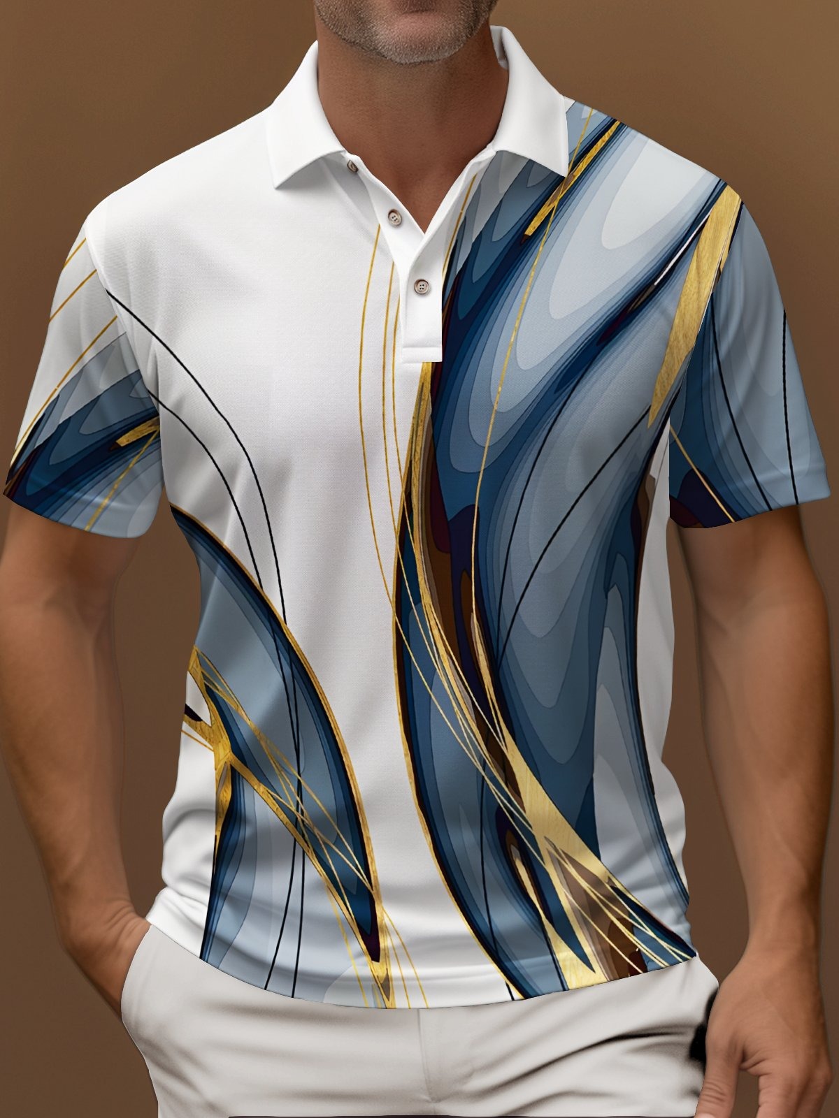 Camisa polo vintage degradado Line Art estampado elástico Comfortable Camping Pullover camisa polo