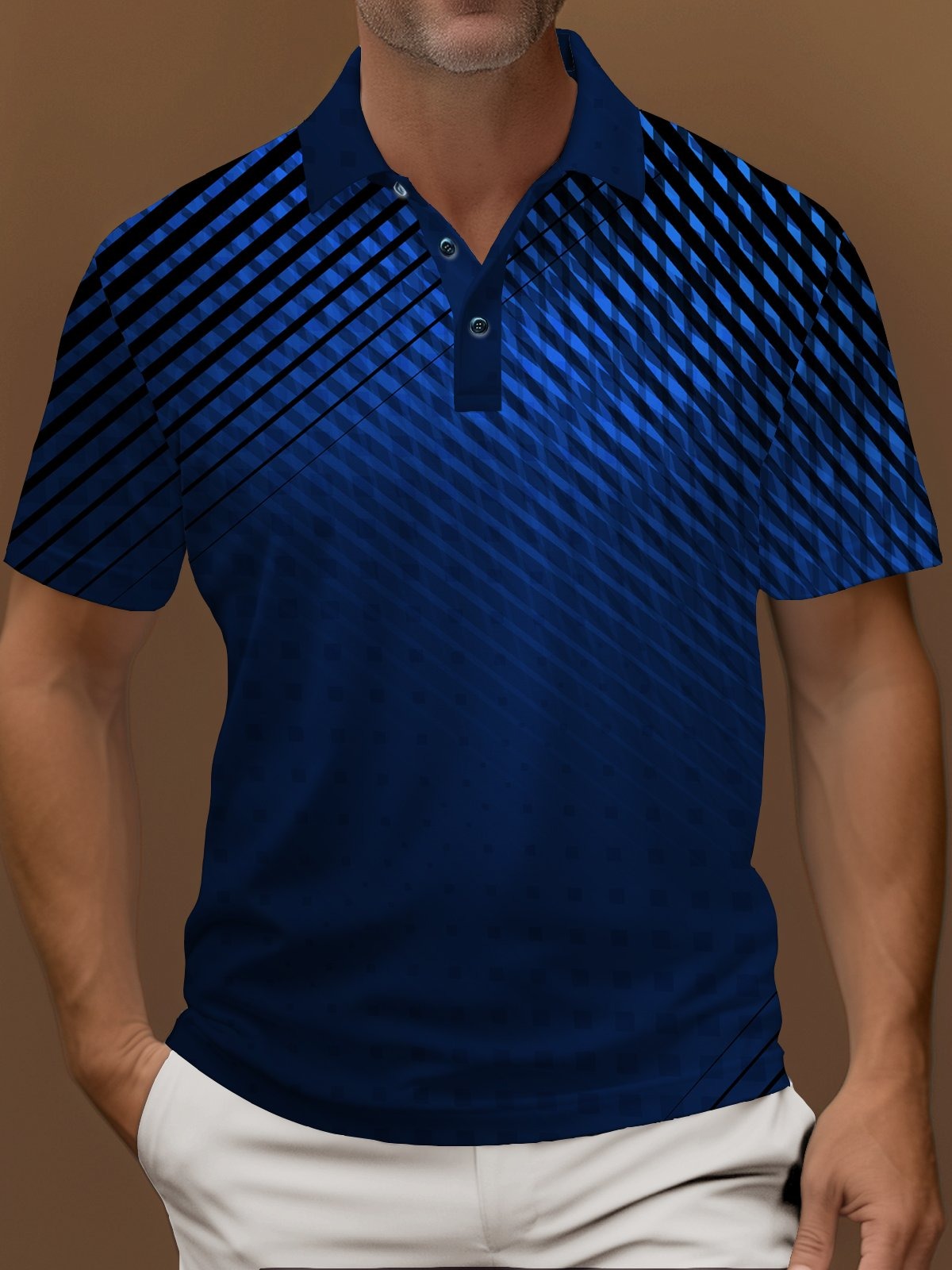 Camisa polo vintage degradado Texture elástico Comfortable Camping Pullover camisa polo