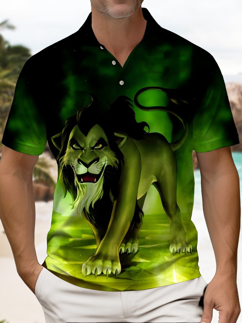 Camisa polo retro Cartoon Movie Lion de manga corta