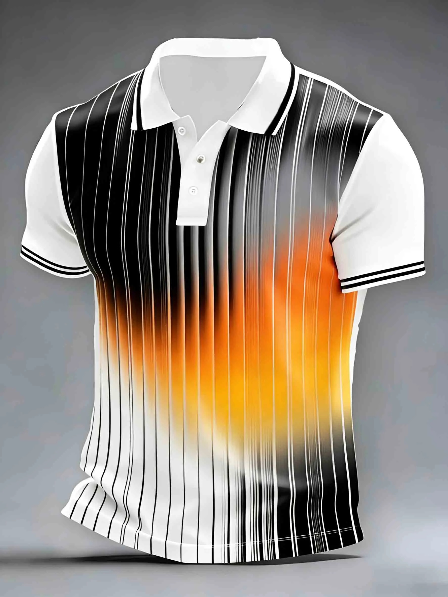 Irregular degradado rayas estampado casual de manga corta Polo