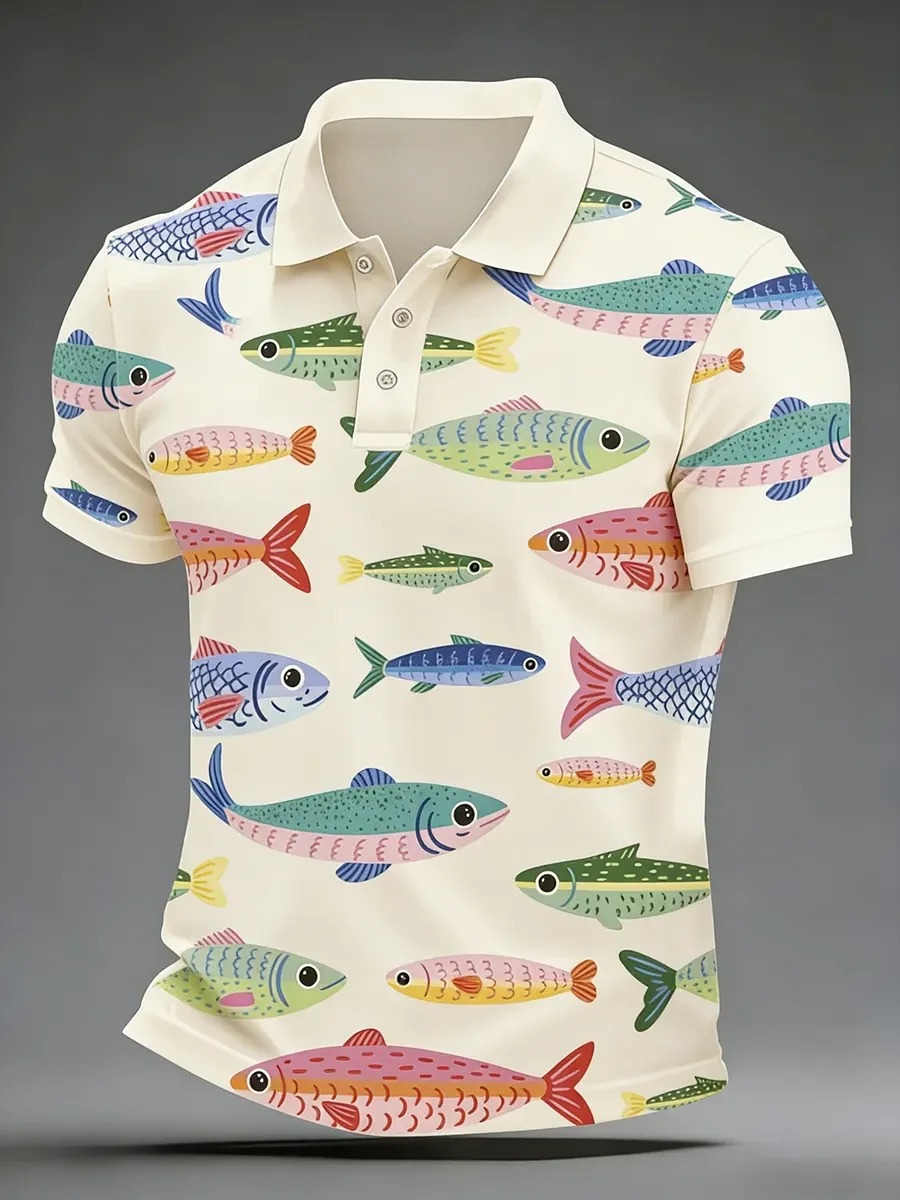 Camisa polo High Quality geométrico Art estampado de manga corta